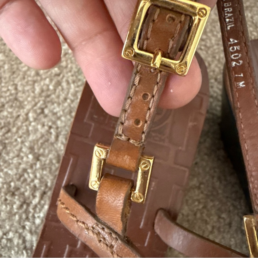 Tory Burch Pauline Demi Wedge T-strap Leather Sandals - Picture 5 of 13